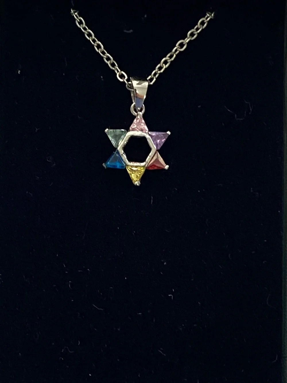 Star of David Jewish Star Multi Color Crystals Sterling Silver Necklace